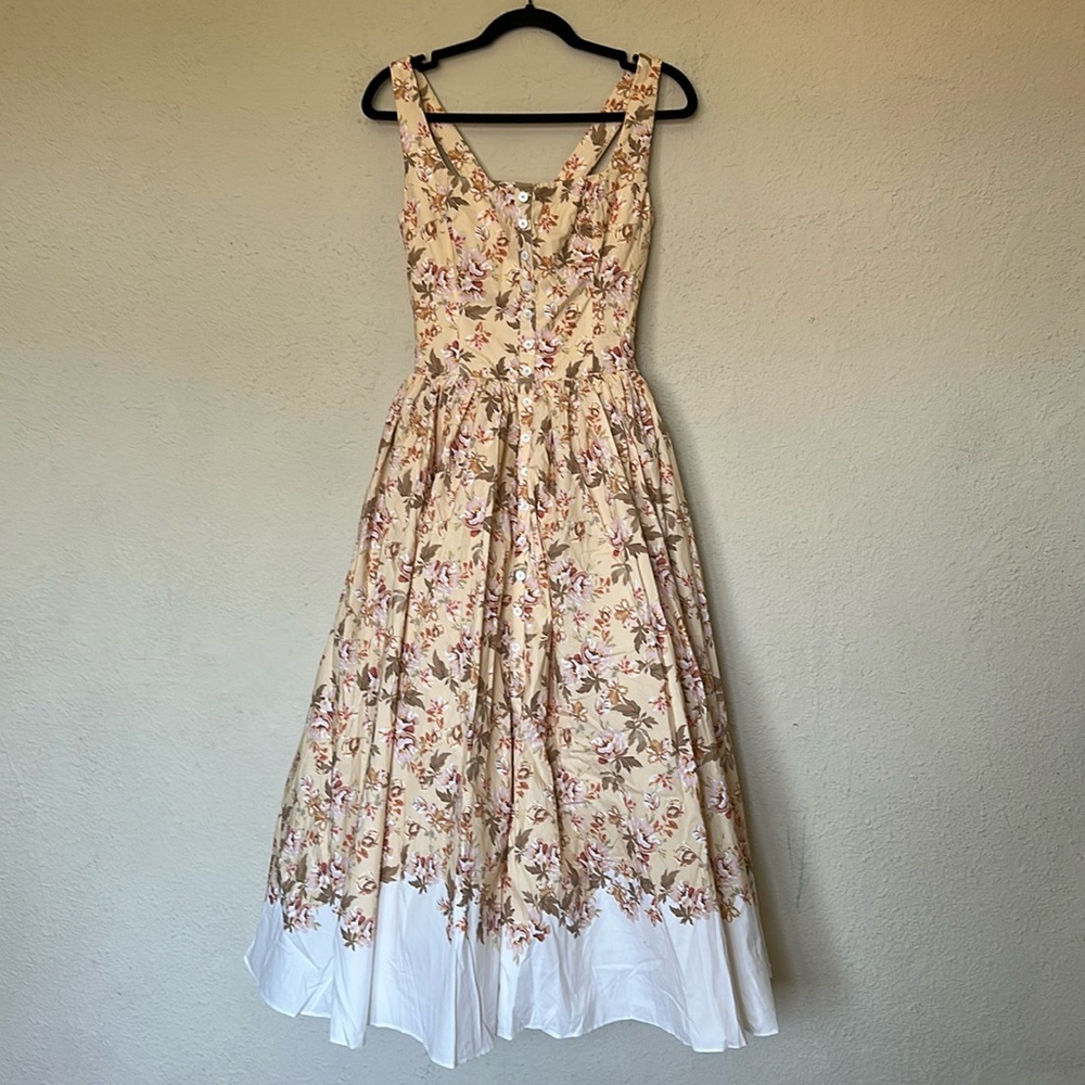 House of CB 'Alba' Honeyflower Priint Gathered Cotton Midi Dress NWOT size S - Picture 5 of 17